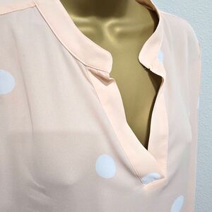 Loft Polka Dot Peach Cream Blouse Womens Large Quiet Luxury Career Office Date